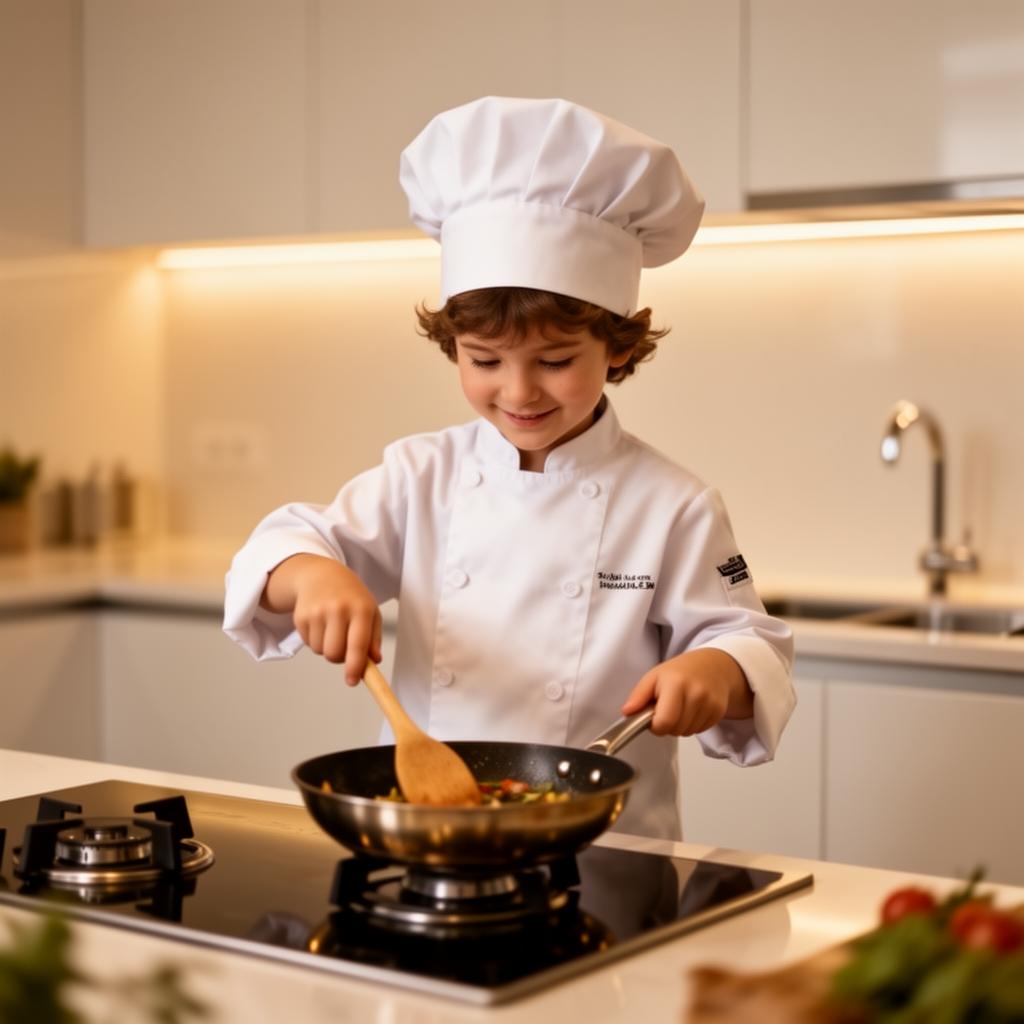 Young chef cooking professionally in a kitchen