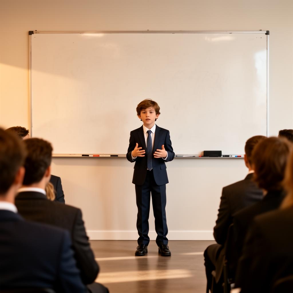 Child presenting confidently to an audience