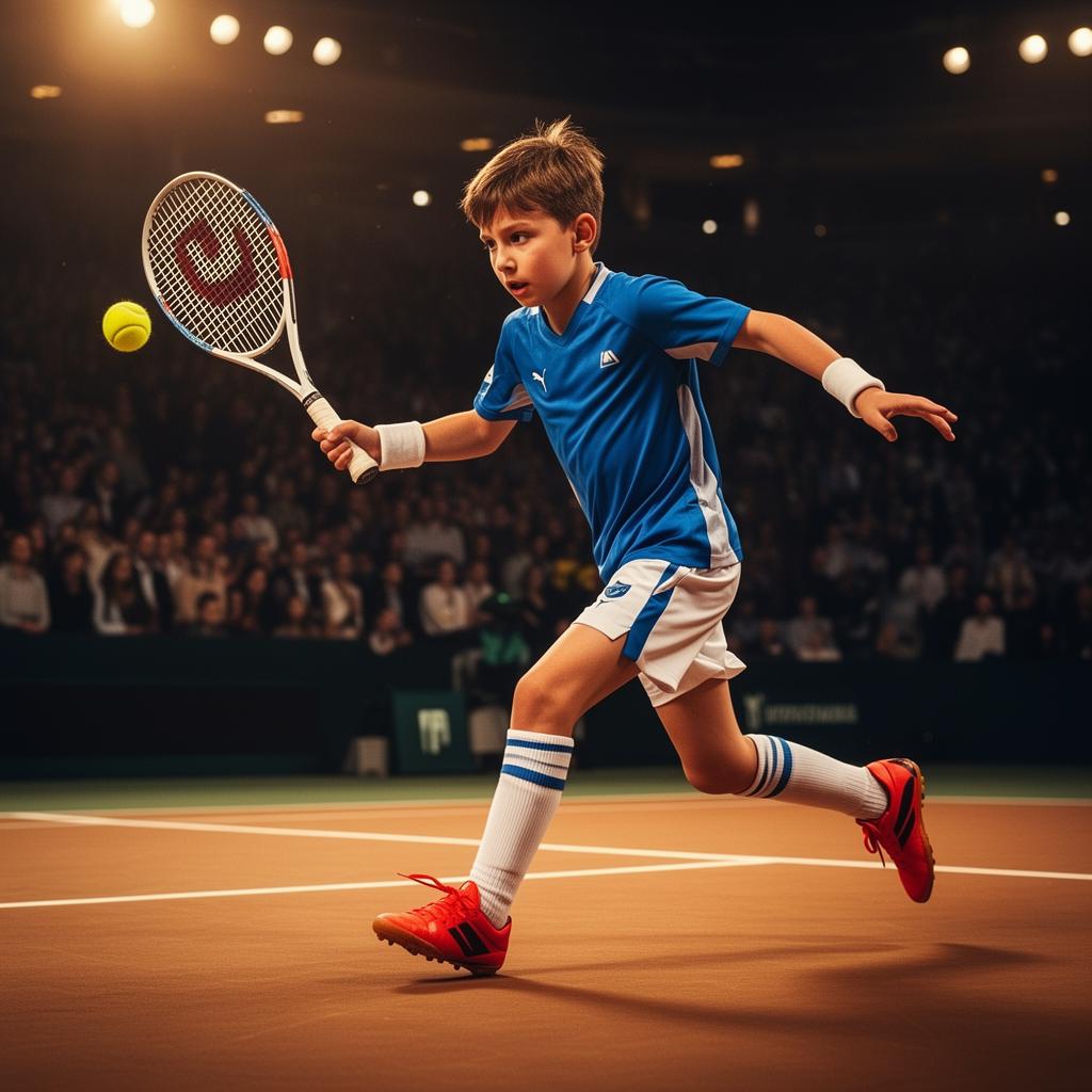 Young athlete playing professional tennis